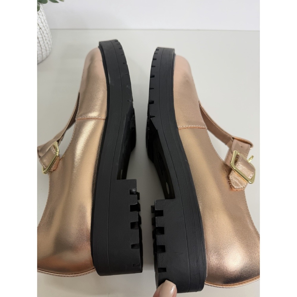 NEW WYDR Studios T-Strap Lug Mary Jane Metallic Rose Leather Shoes Size 9 - Picture 12 of 13